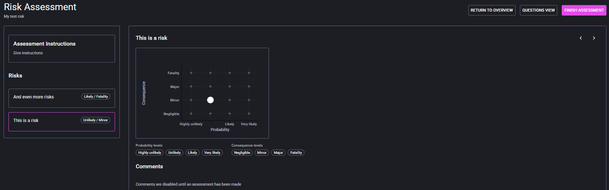 Risk assessment matrix view
