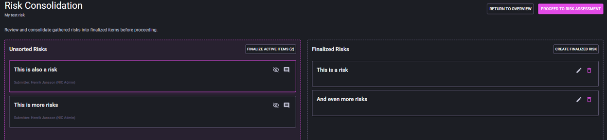 Risk consolidation view